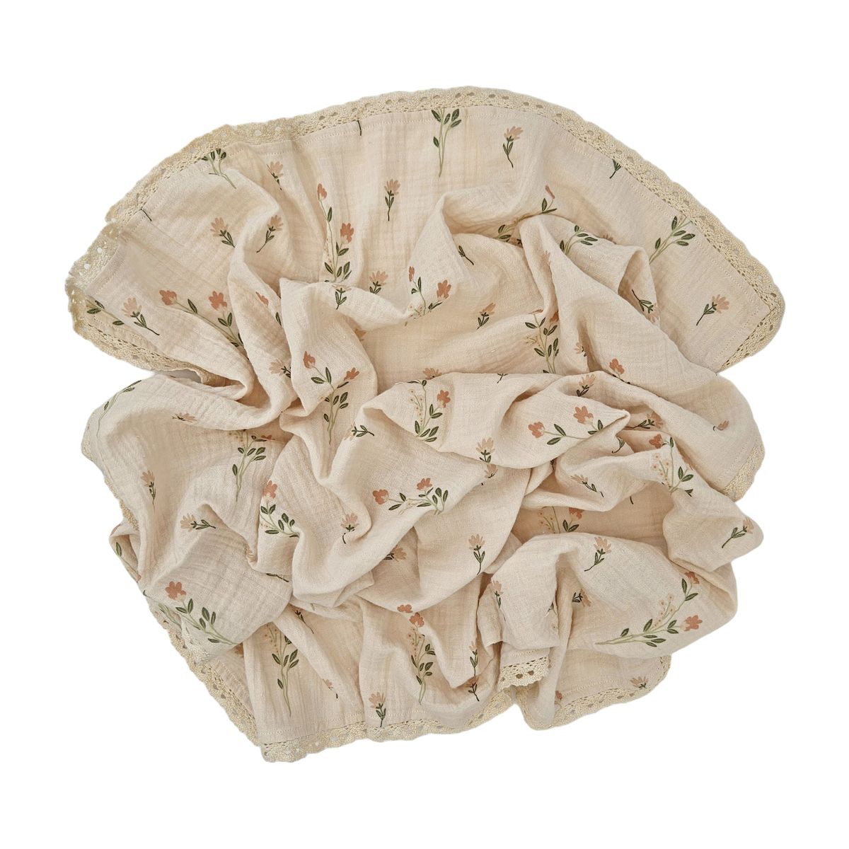 Summerville Organic Crinkle muslin teppe/klut med blondekant