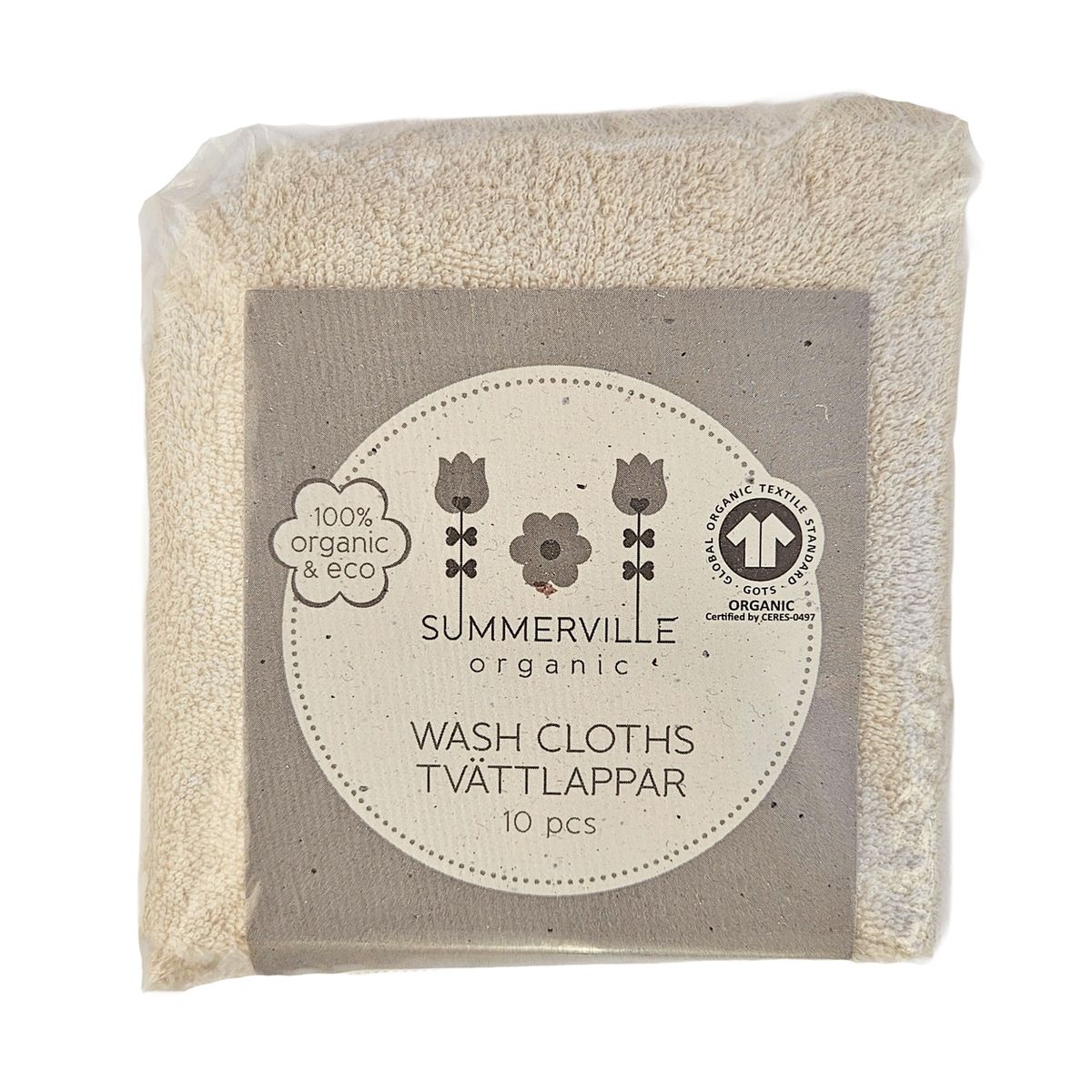 Summerville Organic vaskekluter, 10pk, Sand