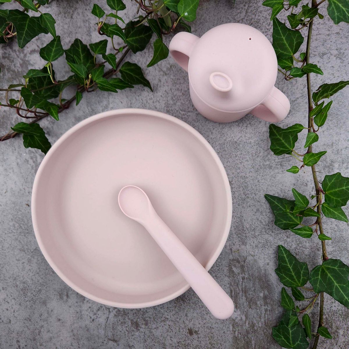 Summerville Organic Tallerken og skje i silikon, pale mauve